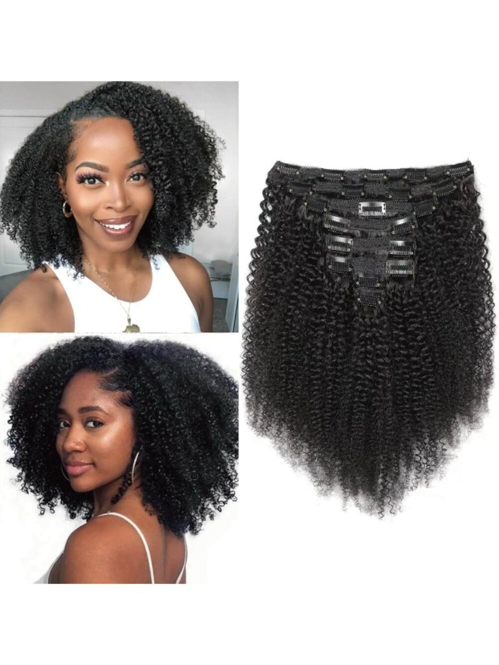 Kinky Curly Clip-Ins 12" Natural Black 4C Hair Extensions - 8pcs 120g Set